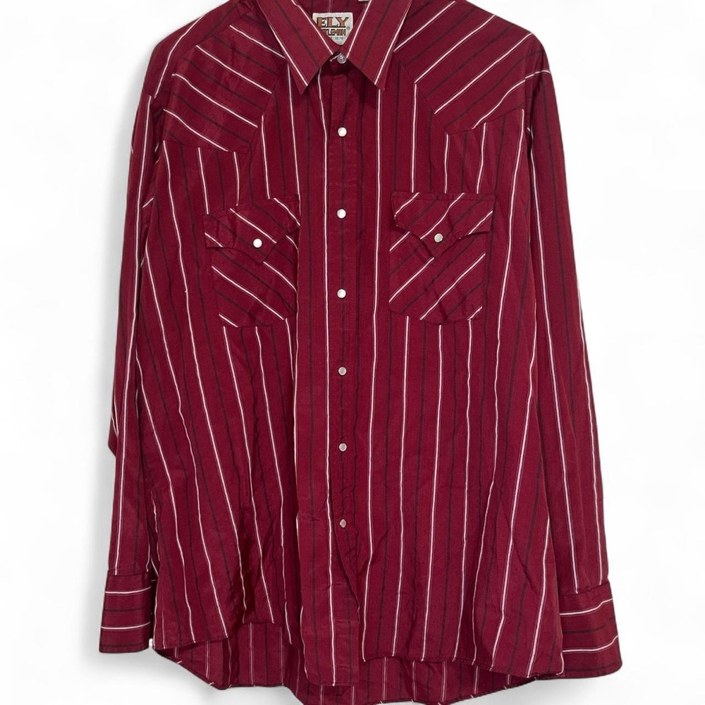 Ely Cattleman Burgundy Striped Button Down Shirt